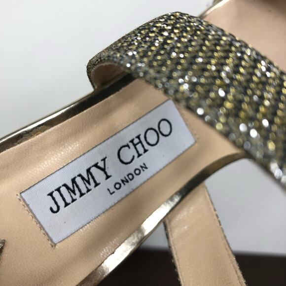 Jimmy Choo Lottie Lag Light Bronze Strappy Glitter Heels Women's Size EU40/US 10 - Picture 7 of 15